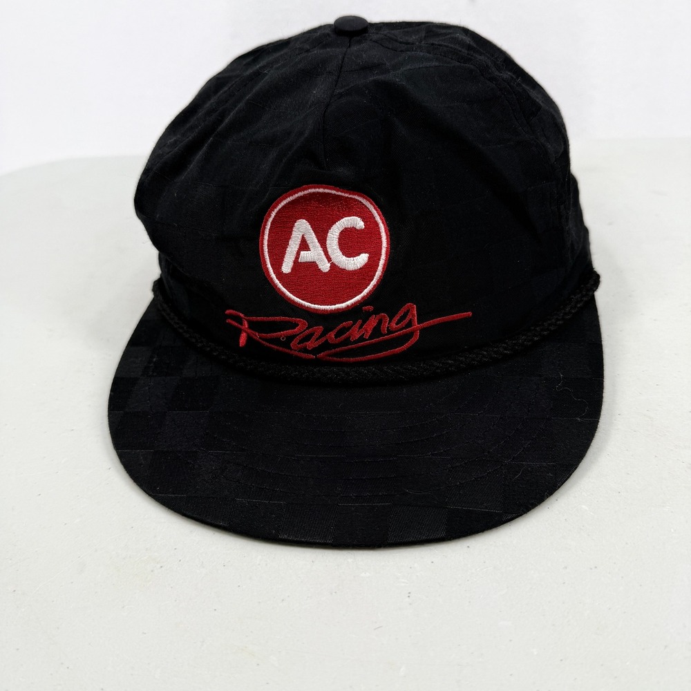 Vintage Swingster AC Racing Hat Black Checkered Rope Snapback Made in USA Cap